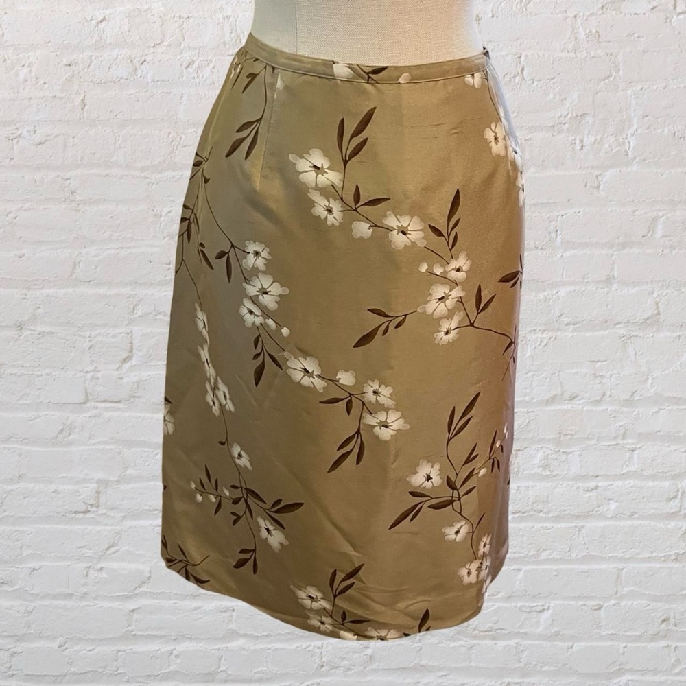 Amanda Smith Beige Floral Midi Silk Pencil Skirt